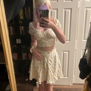 Floral Yellow Top and Skirt Set with Matching Bandana and Scrunchie